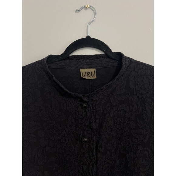 URU Venice Top Women’s Size 3 Black Textured Silk Floral Jacquard Lagenlook - Picture 8 of 13